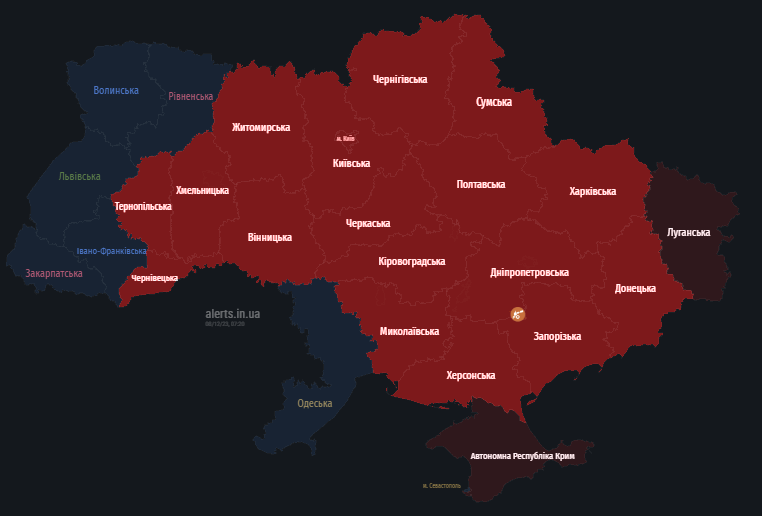 В Украине объявили масштабную воздушную тревогу: зафиксированы пуски крылатых ракет