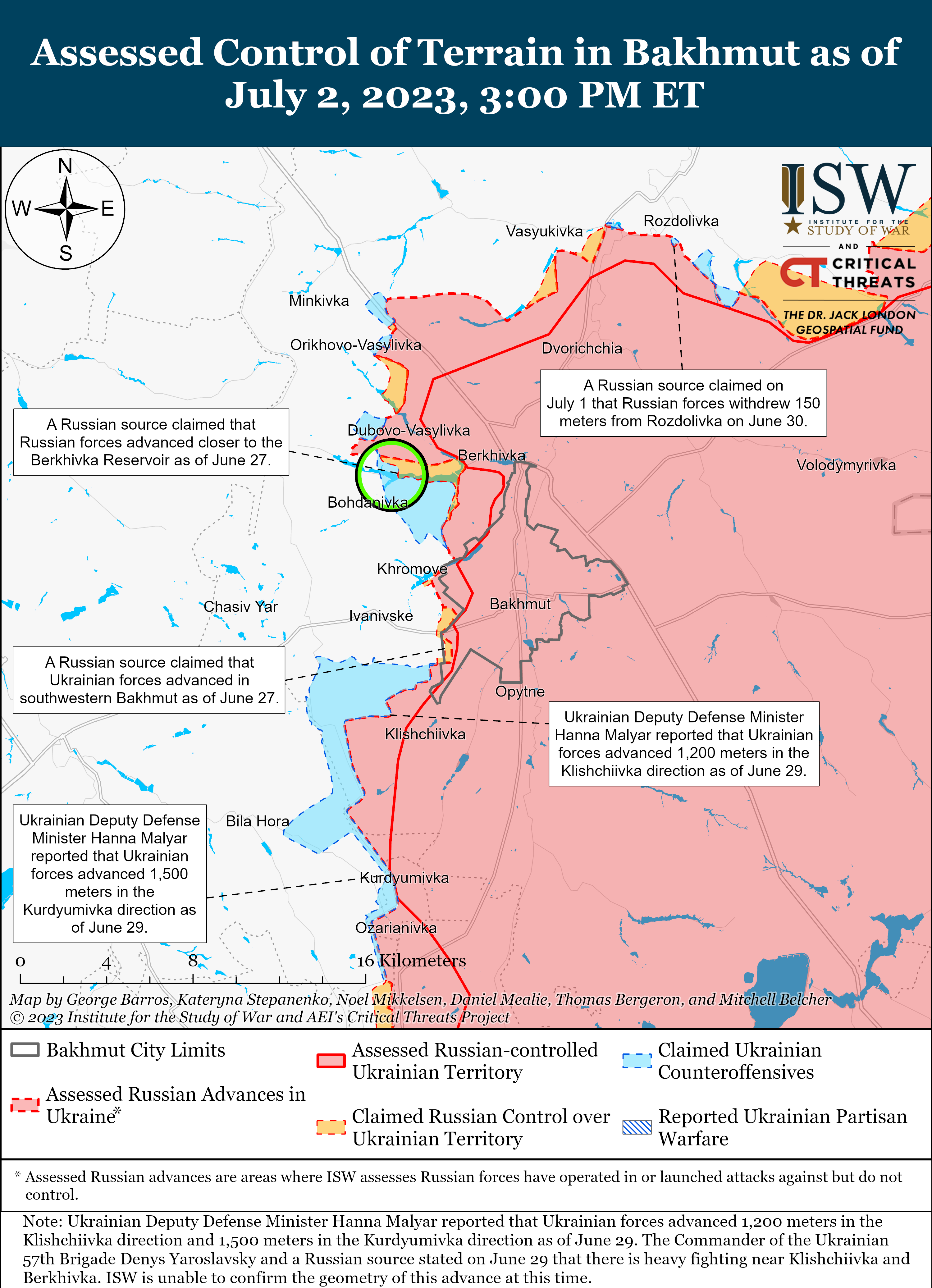 ЗСУ тримають позиції на східному березі Дніпра і просуваються під Бахмутом: карти боїв ISW