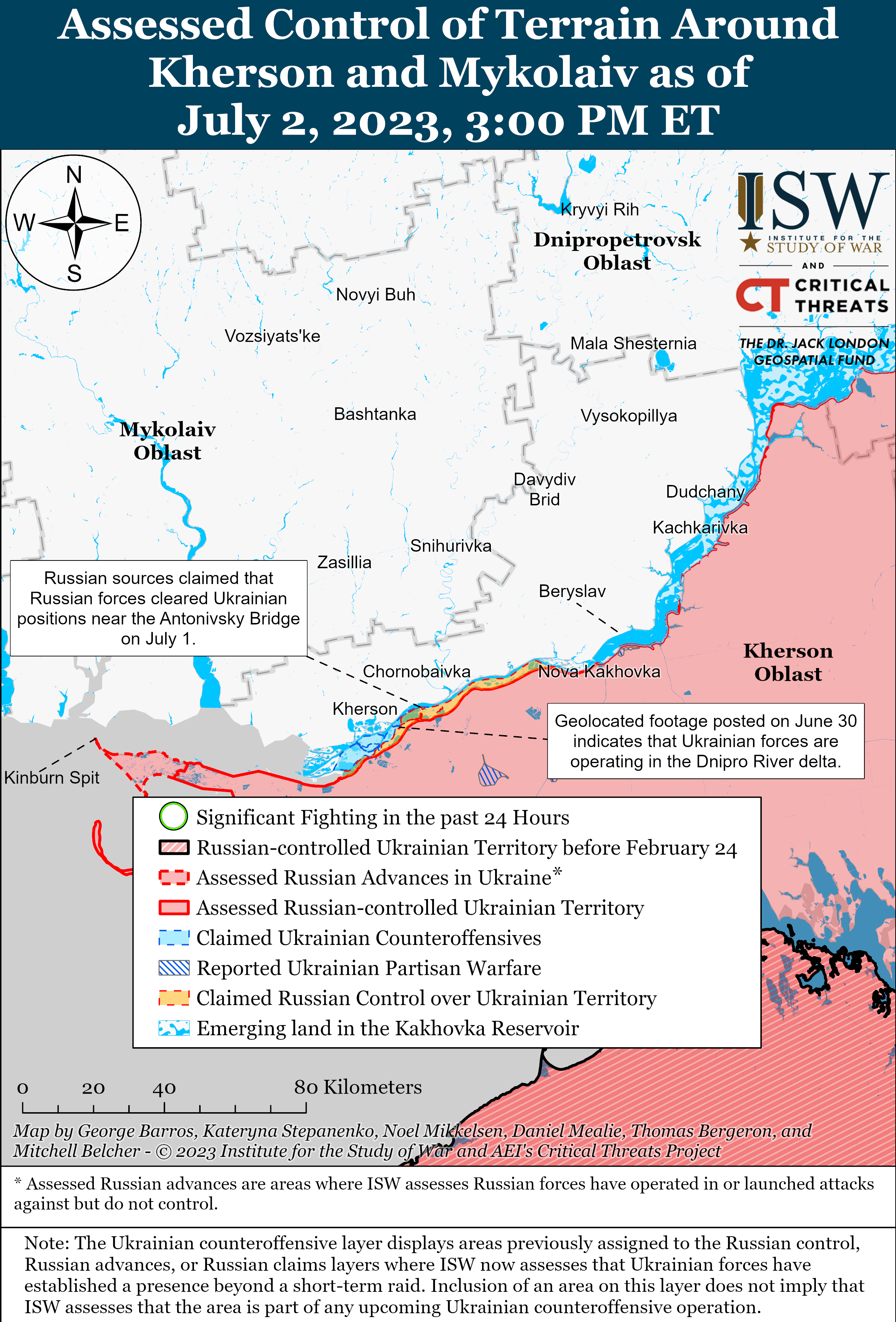 ЗСУ тримають позиції на східному березі Дніпра і просуваються під Бахмутом: карти боїв ISW