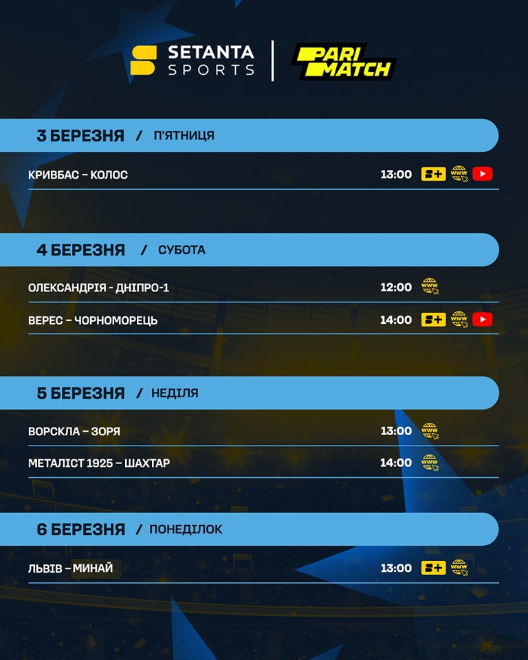 Возвращение УПЛ 3-6 марта: полное расписание матчей шестнадцатого тура