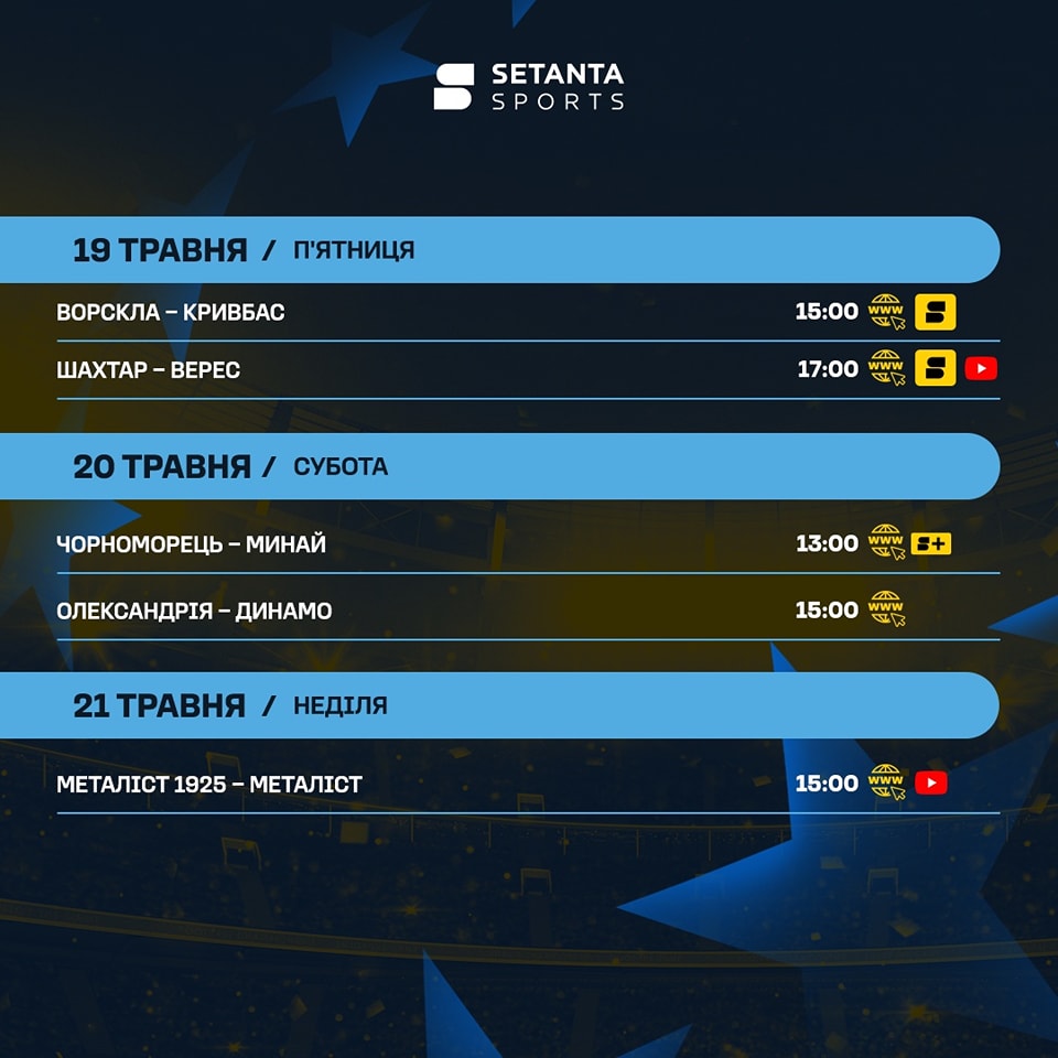 Продолжение УПЛ 19-21 мая: полное расписание матчей тура