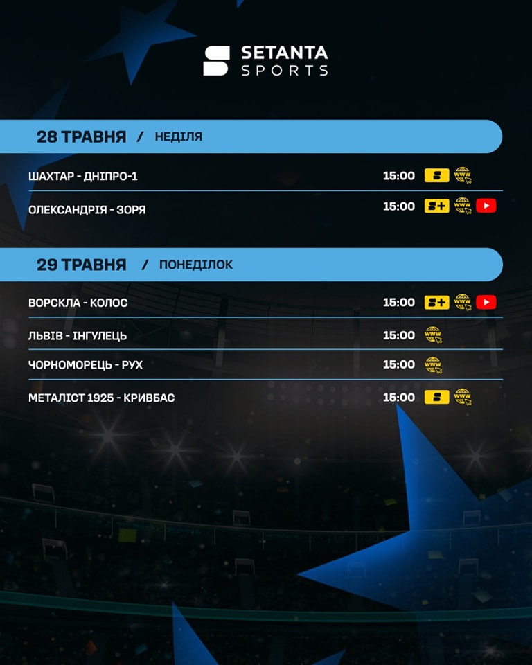 Продолжение УПЛ 28-29 мая: полное расписание матчей тура