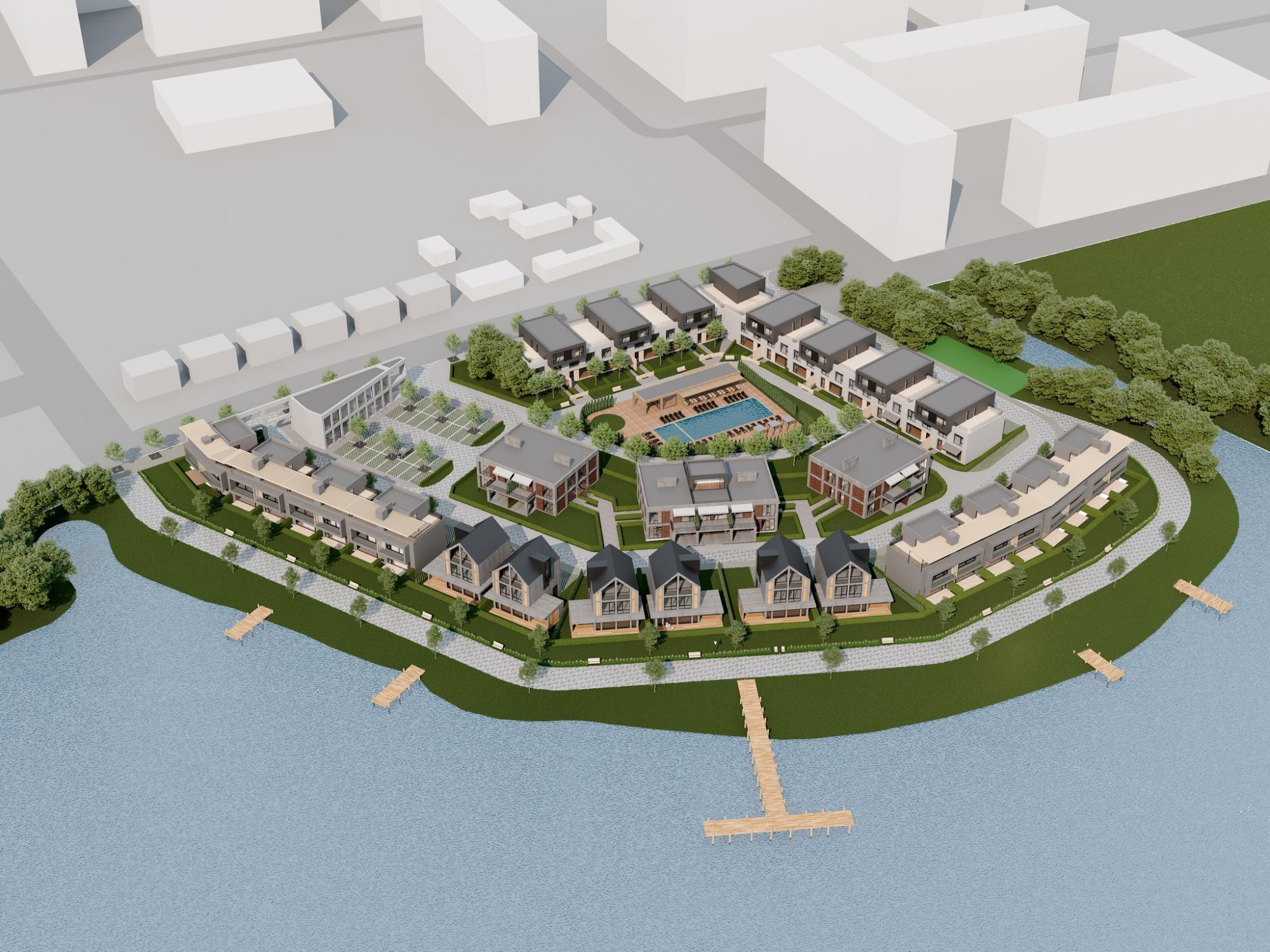 На полуострове в Днепре построят элитный ЖК. Уже есть первые фото