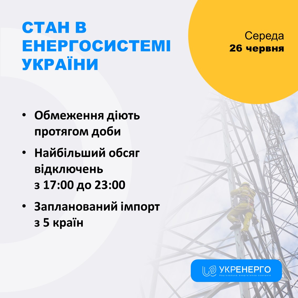 &quot;Укренерго&quot; збільшило обсяг відключень світла на вечір