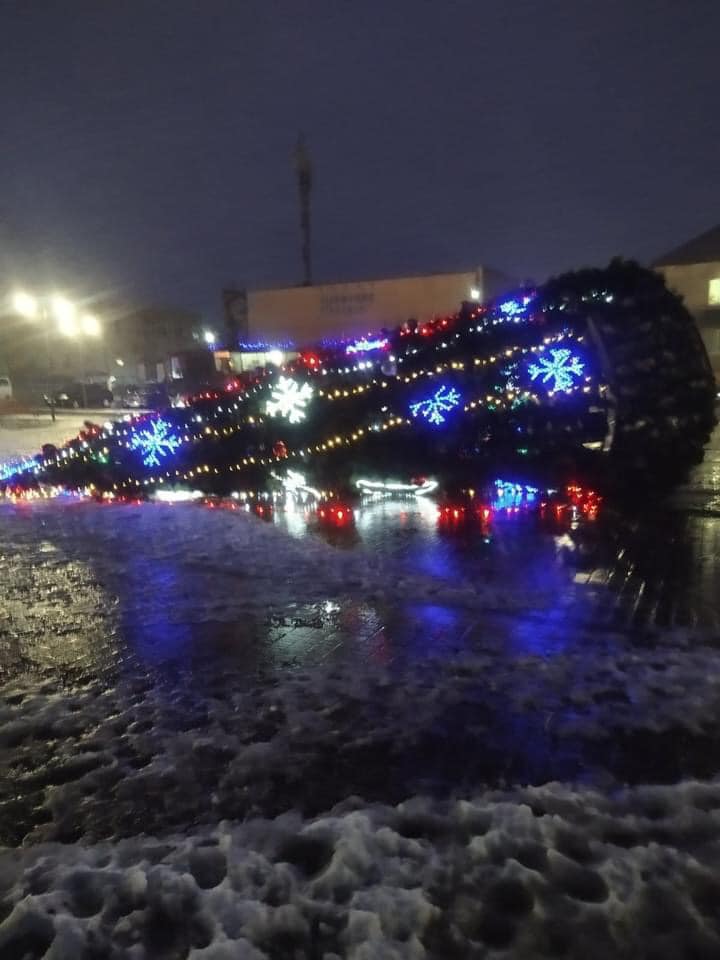 Ураганный ветер повалил новогодние елки в разных городах Украины (видео и фото)