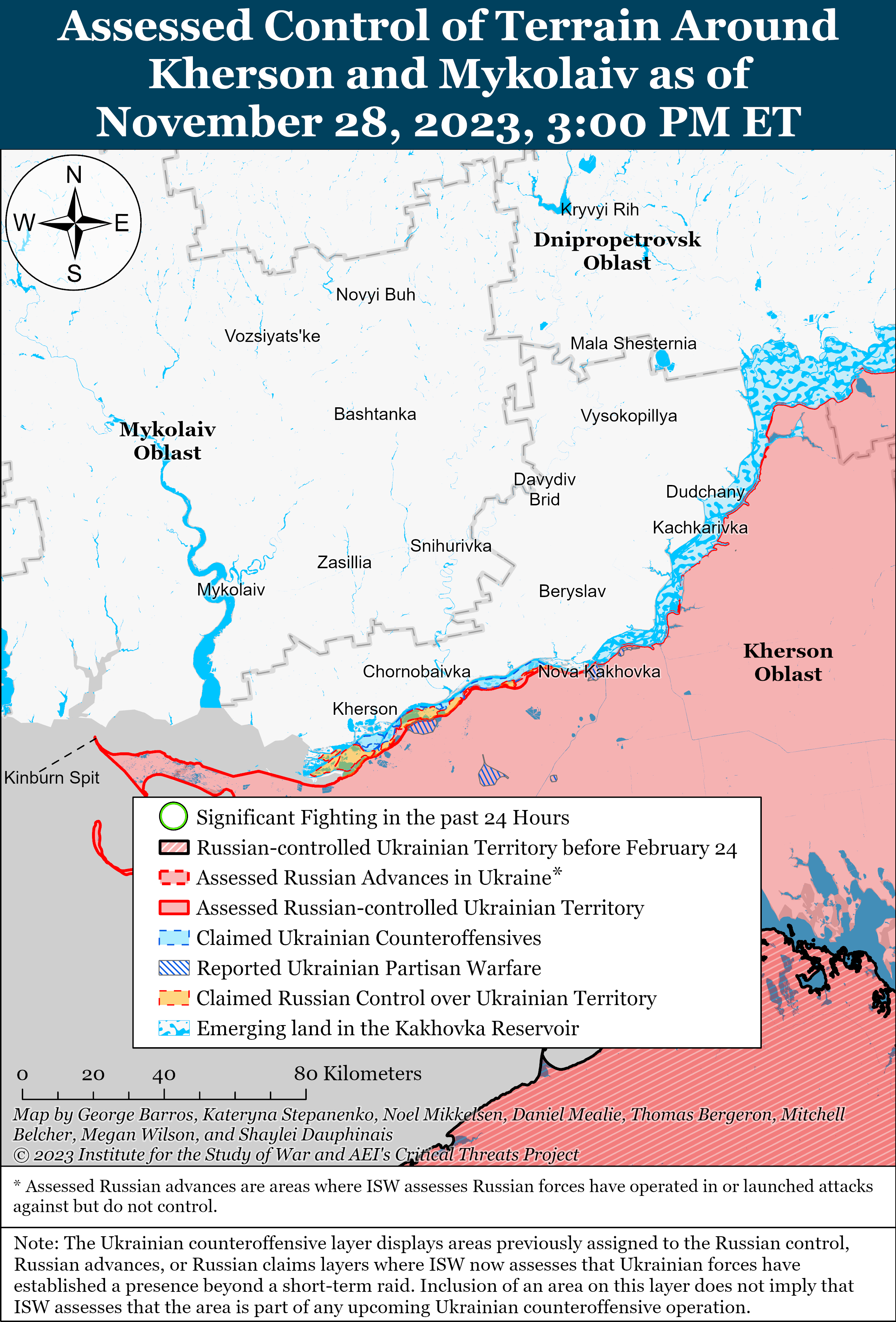 Украинские войска атаковали на левом берегу Херсонской области: карты ISW