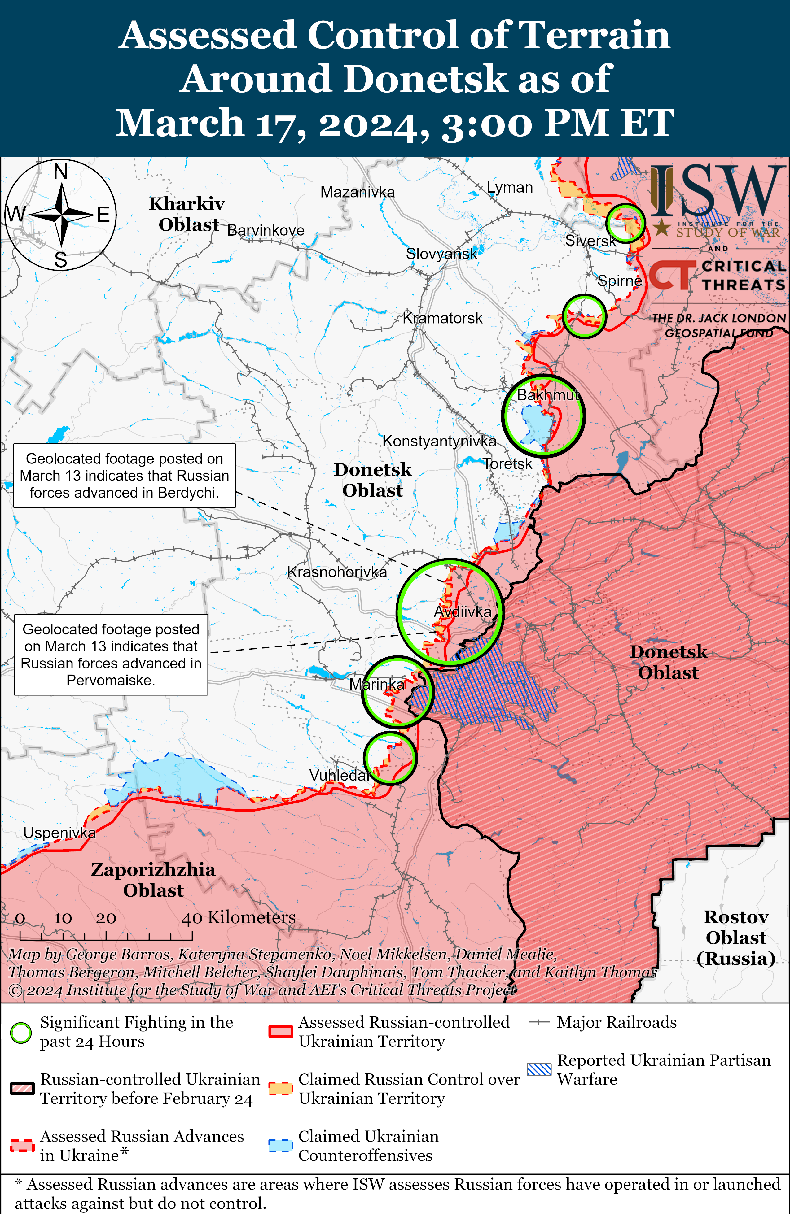 Российские войска давят вблизи Авдеевки и Донецка: карты ISW