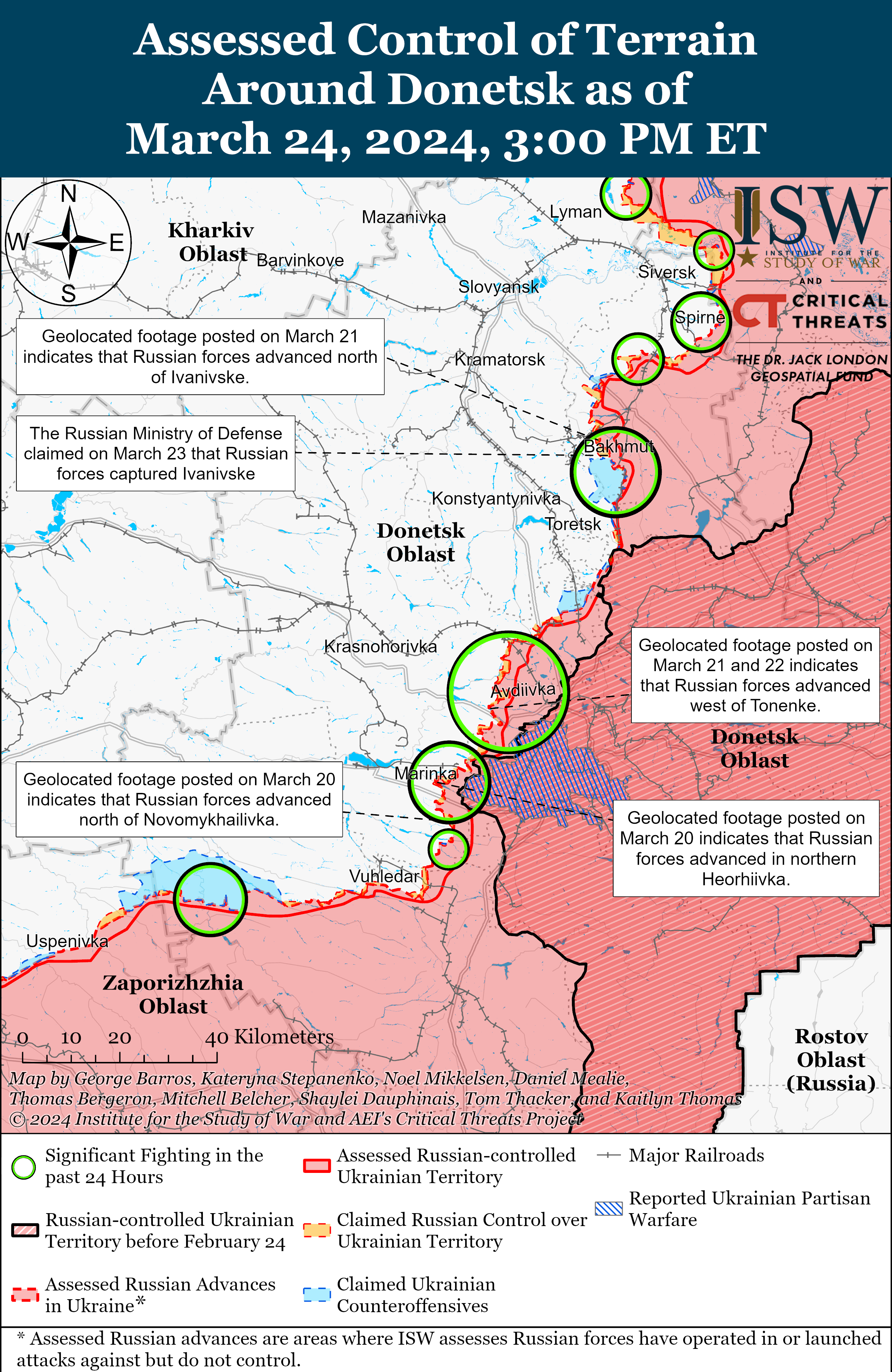 Россияне пытаются наступать сразу по нескольким направлениям: карты ISW