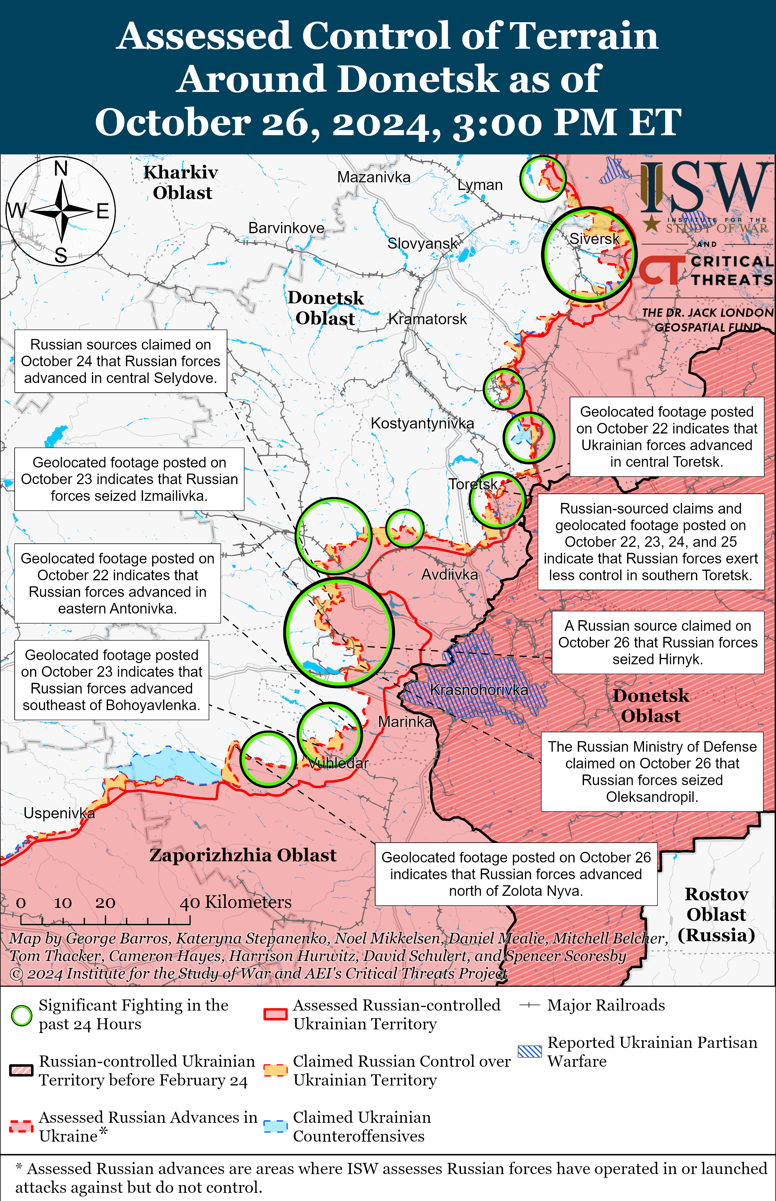 Оккупанты лишь незначительно продвинулись под Покровском, а также в районе Угледара: карты ISW