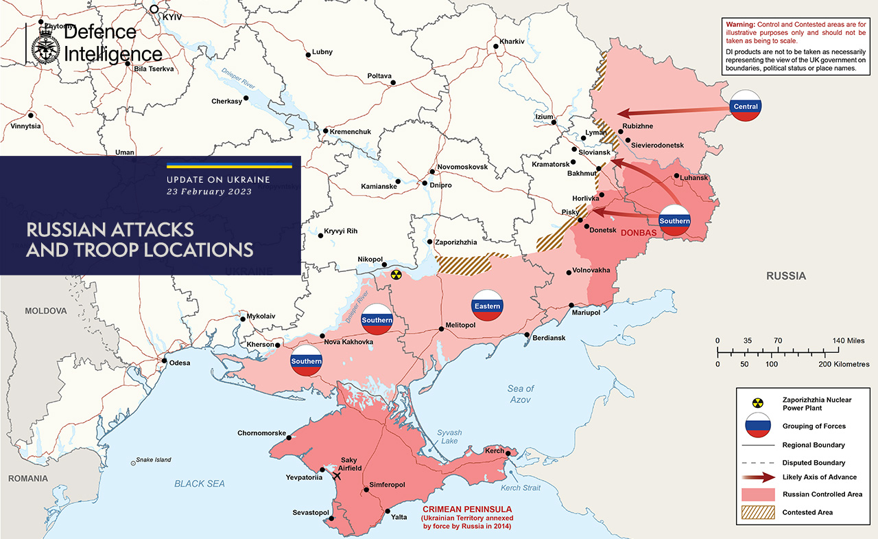 Карта війни в Україні на 23 лютого: дані британських розвідників