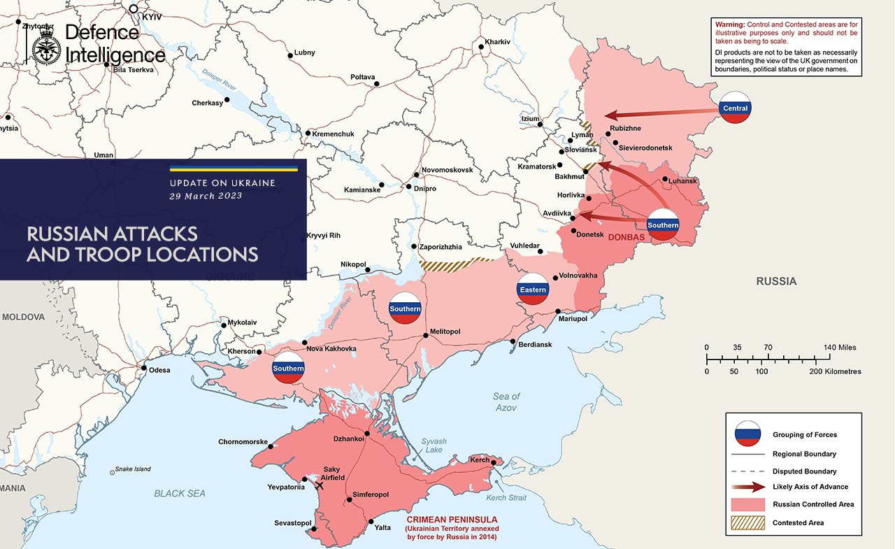 Карта войны в Украине на 29 марта: британская разведка обновила данные