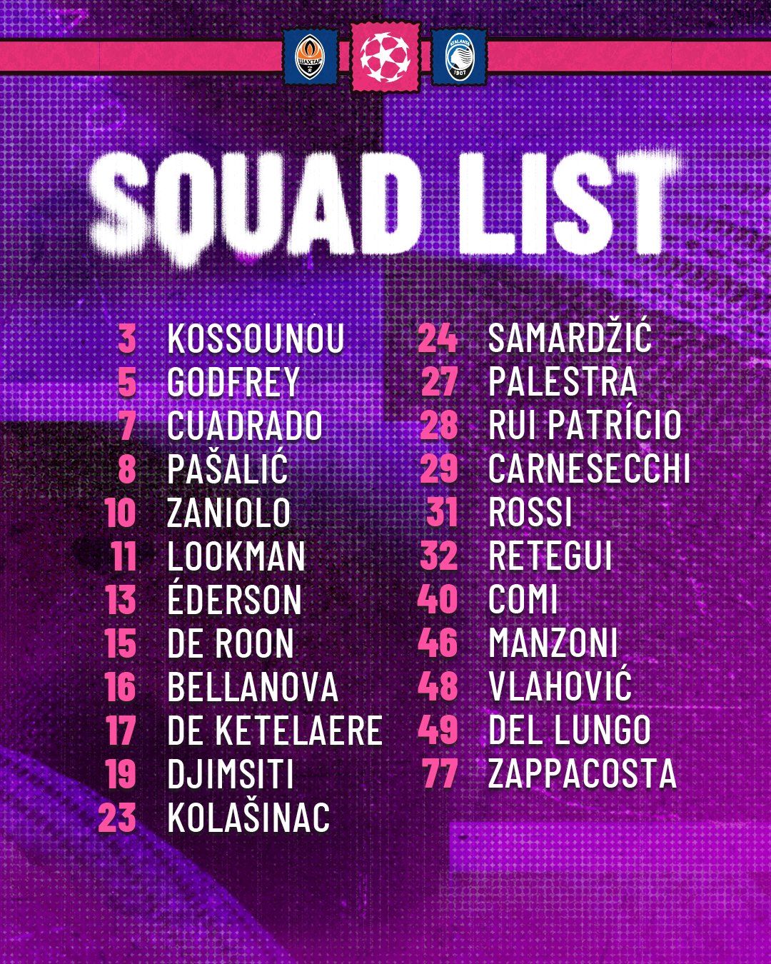 "Шахтер" – "Аталанта": Гасперини выбрал заявку на матч Лиги чемпионов