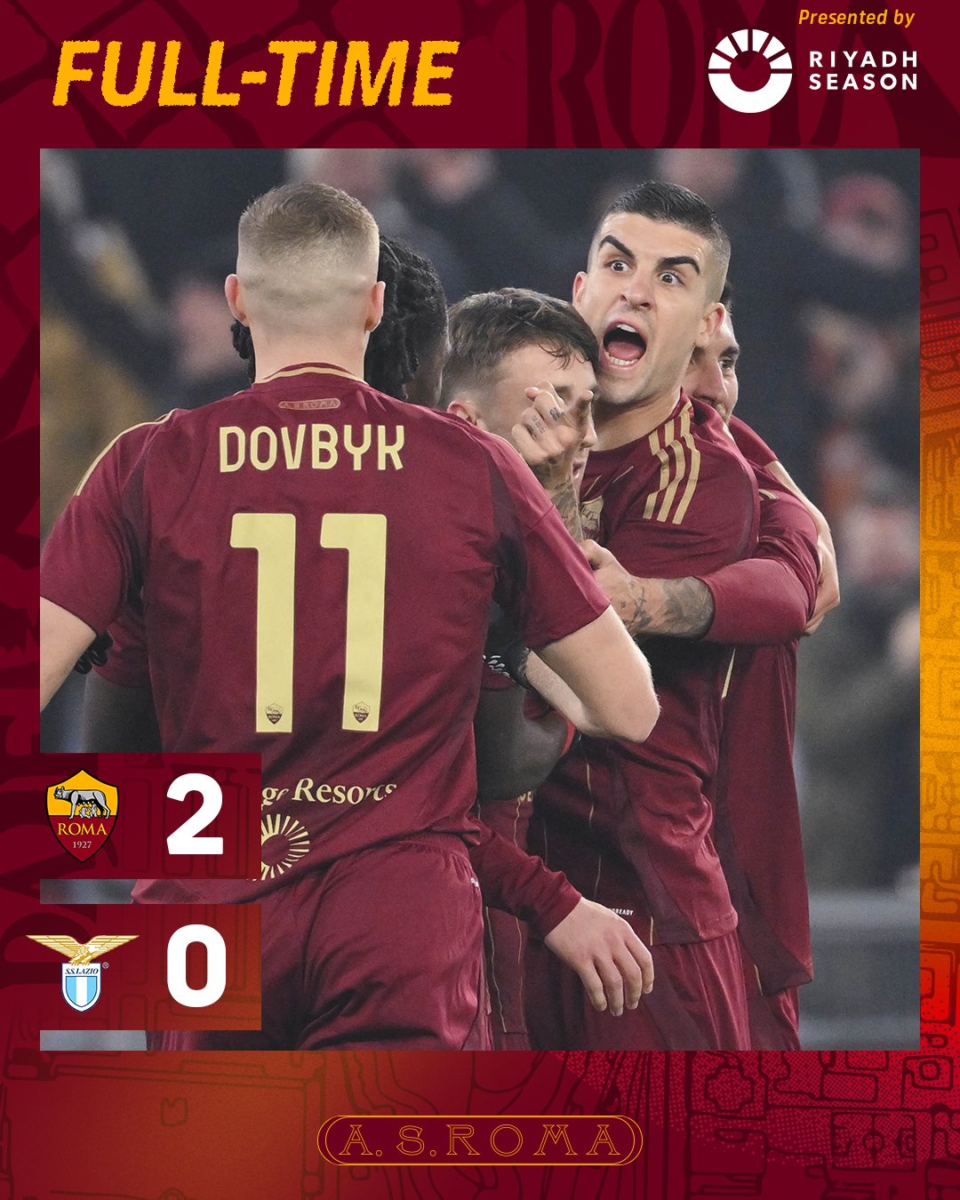 Довбик начал две голевые атаки: "Рома" уничтожила "Лацио" в римском противостоянии