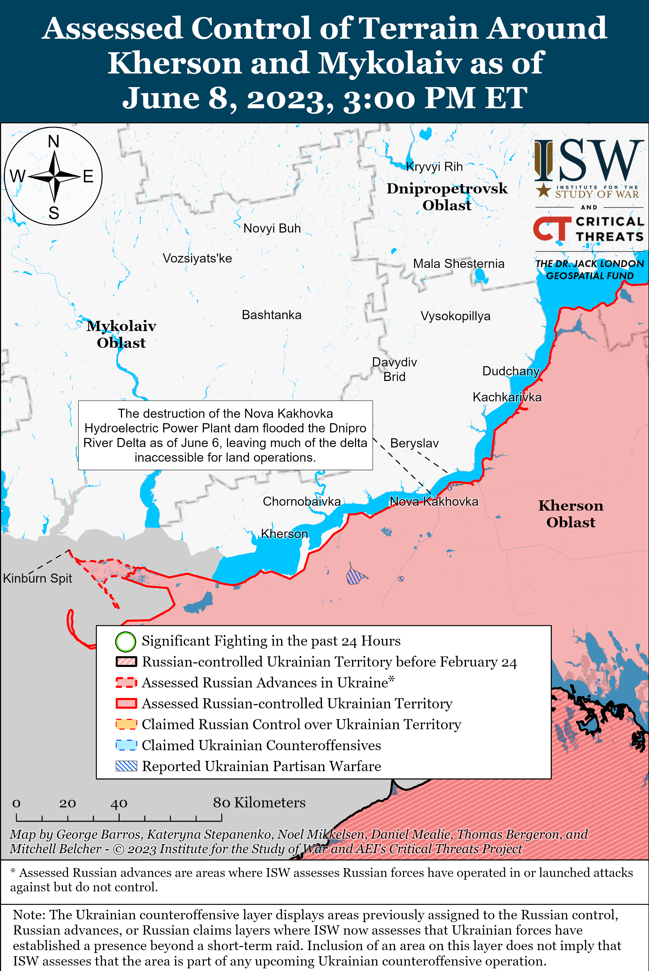Россияне отступают с позиций на юге из-за подрыва Каховской ГЭС: карты боев ISW