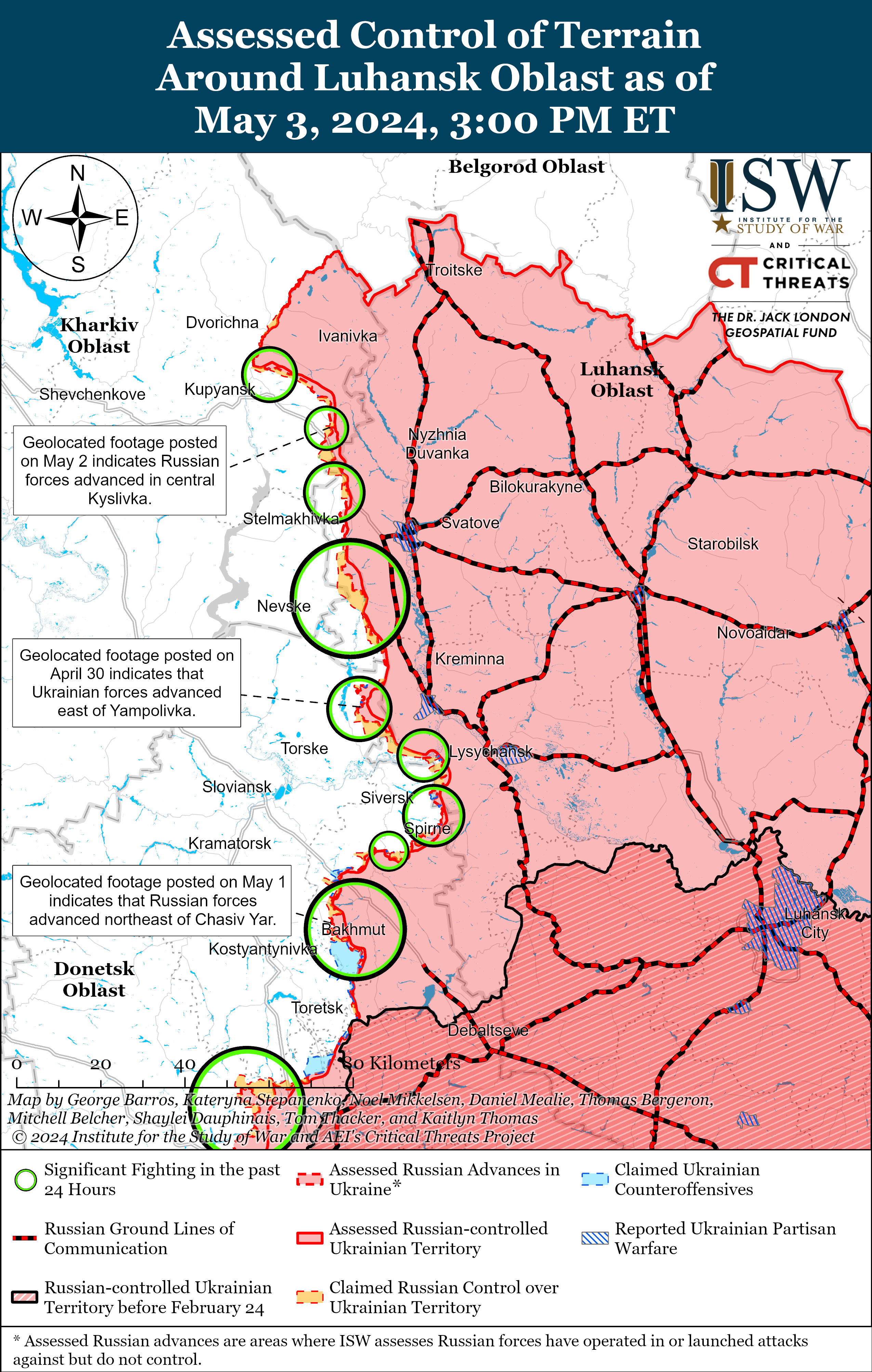 Окупанти просунулися під Авдіївкою, Донецьком і Куп’янськом, Часів Яр тримається: карти ISW