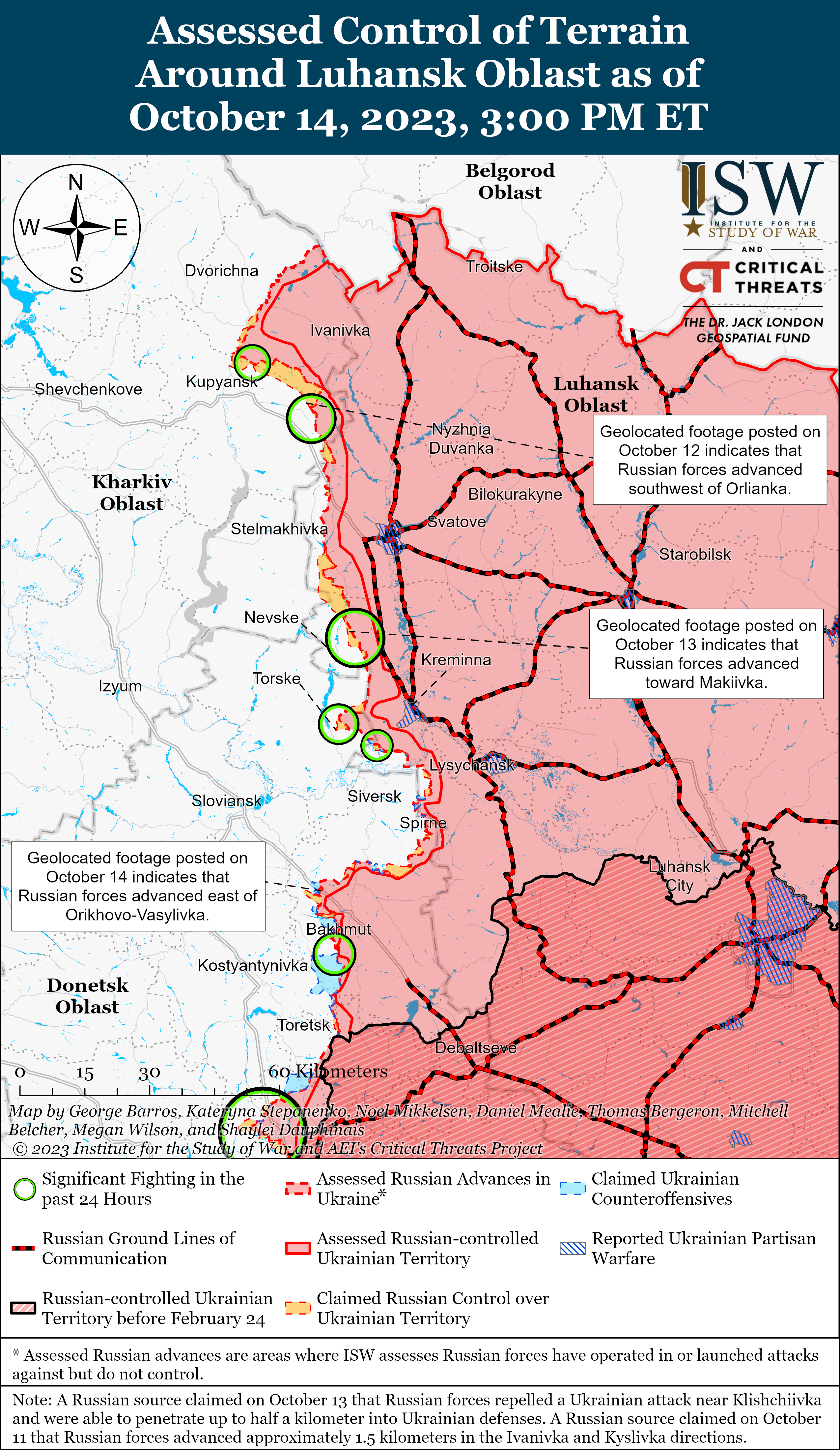 ЗСУ просунулись на північ від Мар’їнки, а РФ хоче оточити Куп’янськ​​​​: карти боїв ISW