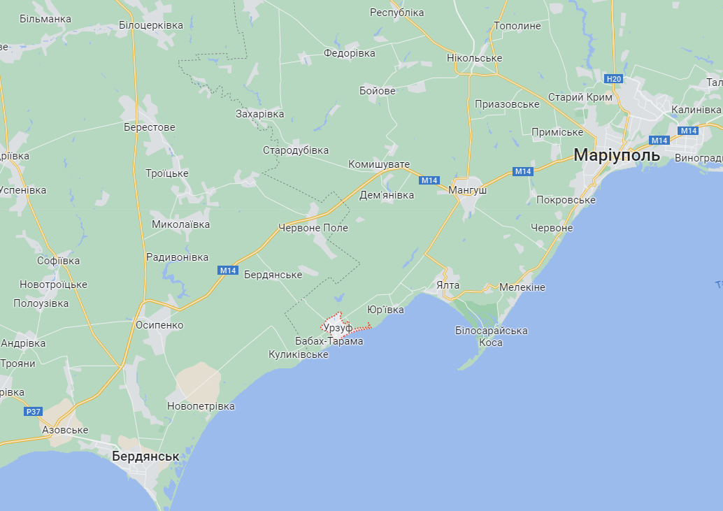 Урзуф с улицами и номерами домов на онлайн карте Yandex (Яндекс спутник)