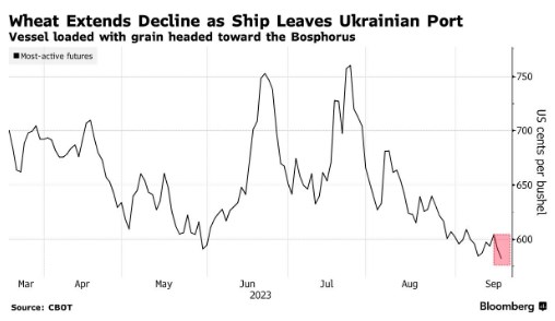 Мировые цены на пшеницу падают после того, как судно с зерном вышло из Черноморска