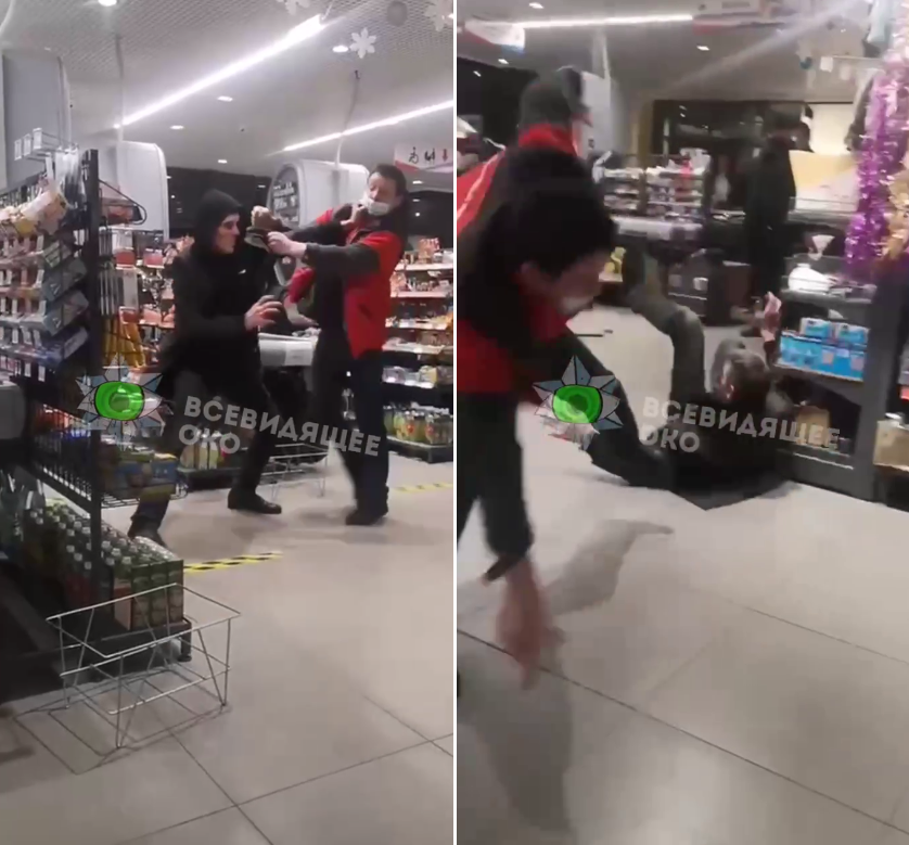 В супермаркете Киева охранники подрались с посетителем из-за маски: видео инцидента