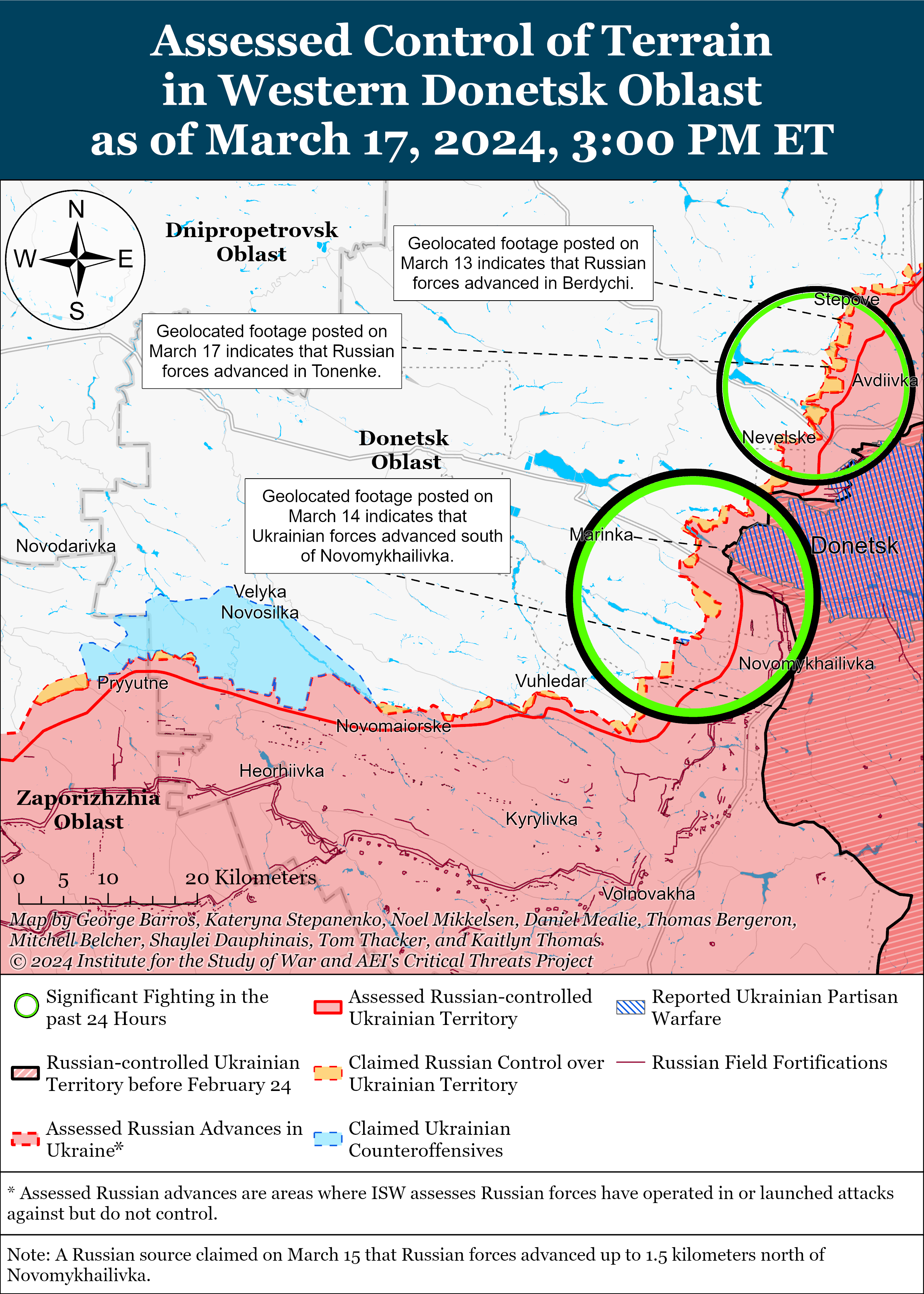 Российские войска давят вблизи Авдеевки и Донецка: карты ISW