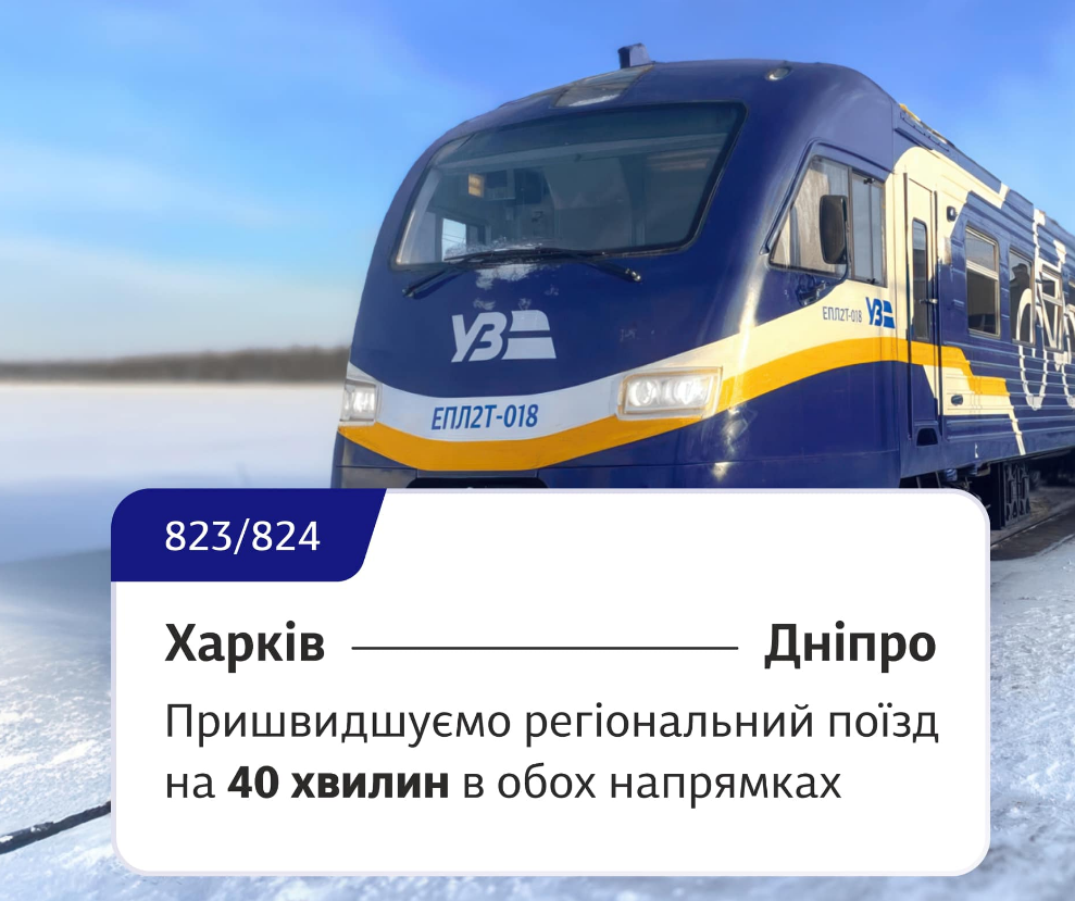 На 40 минут в обоих направлениях. УЗ ускоряет популярный региональный поезд