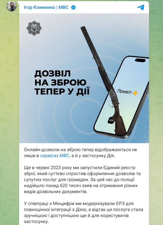У "Дії" з'явився онлайн-дозвіл на зброю: як згенерувати витяг з реєстру (інструкція)