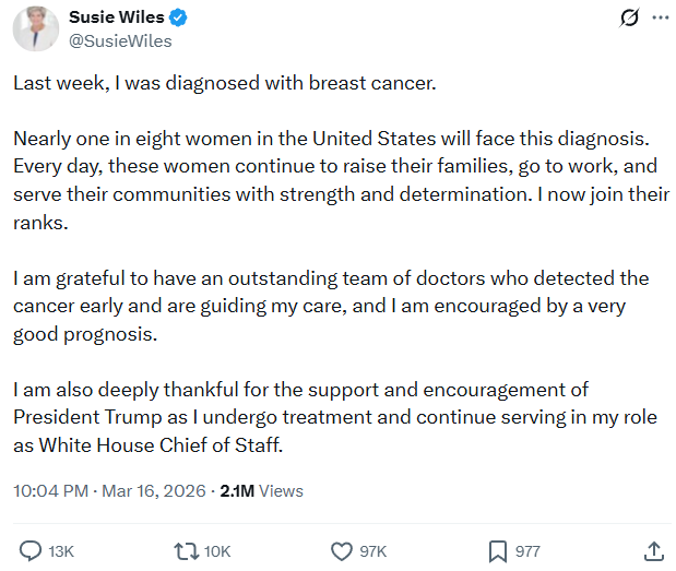 Шок у Білому домі: найближча соратниця Трампа оголосила про боротьбу з важкою хворобою