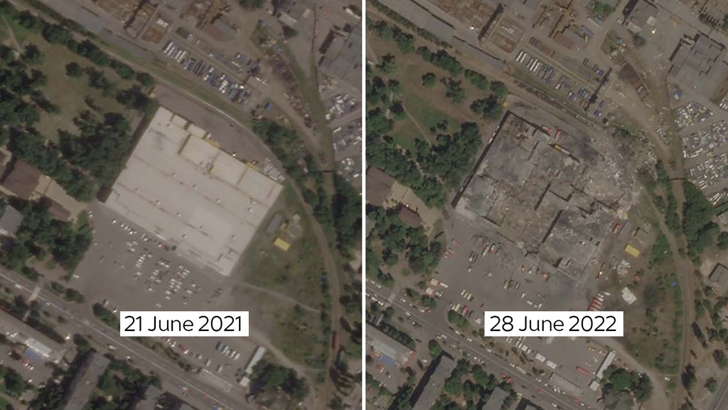 Как выглядит Кременчугский ТЦ после ракетного удара: спутниковые снимки
