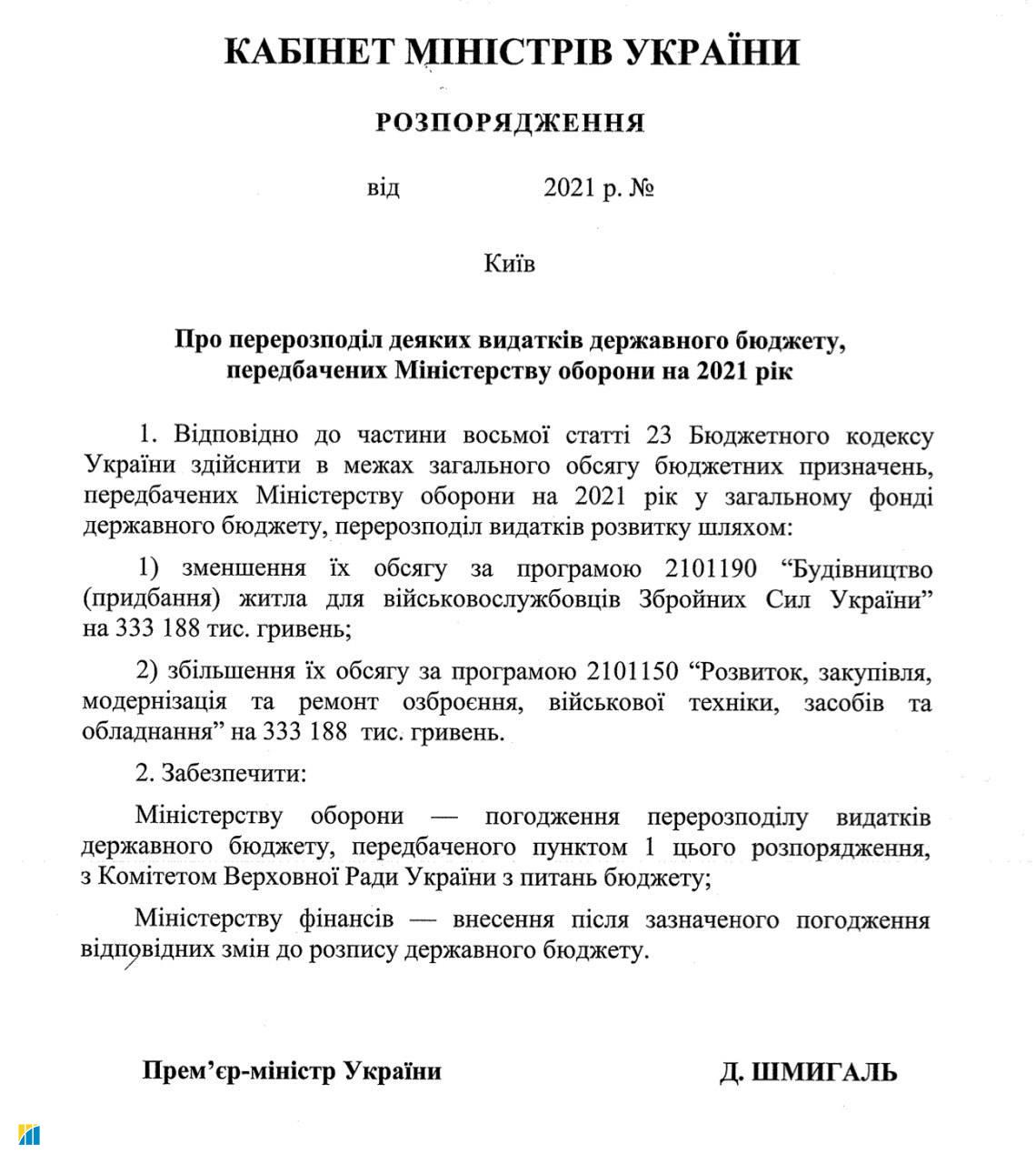 Кабмин перераспределил госсредства на закупку вооружения и военной техники