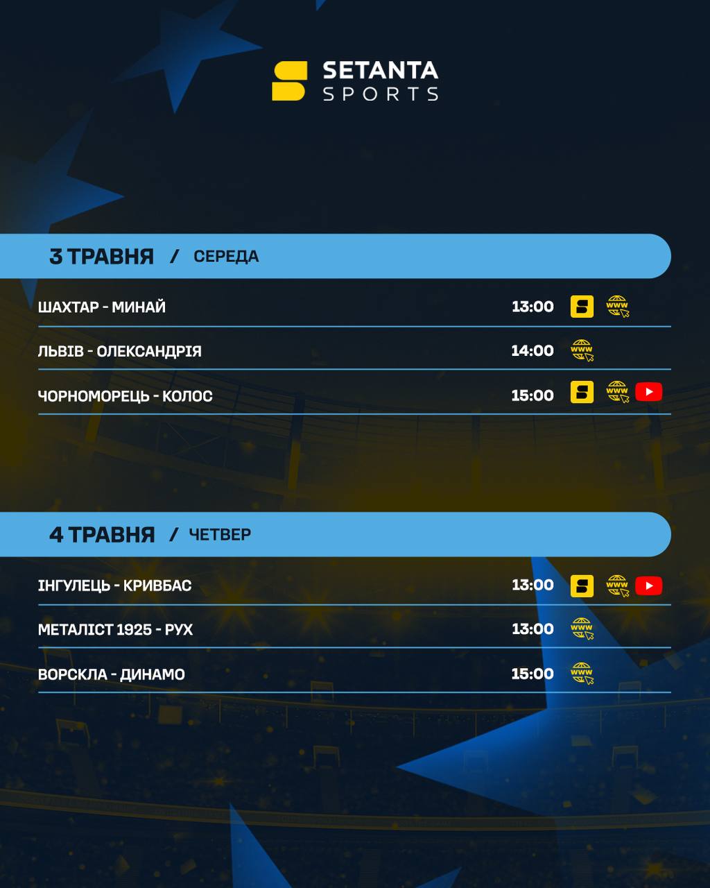 Продолжение УПЛ 3-4 мая: полное расписание матчей тура