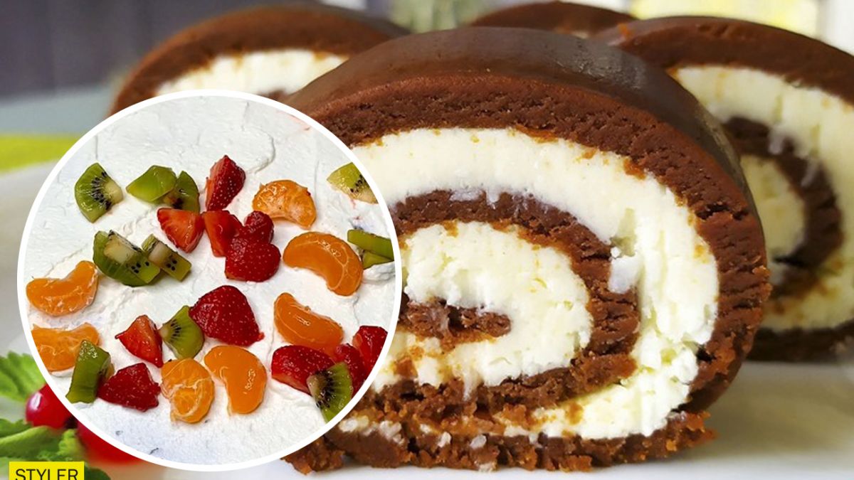 Шоколадный бисквитный рулет со сливочным кремом — рецепт с фото пошагово