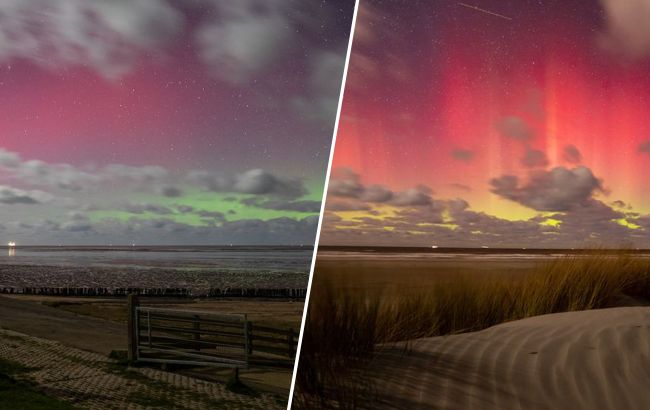 Разноцветное небо: фотографы запечатлели уникальное северное сияние