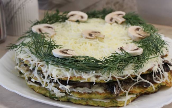 Кабачковий торт з грибами: рецепт овочевого торту з кобачкових млинців
